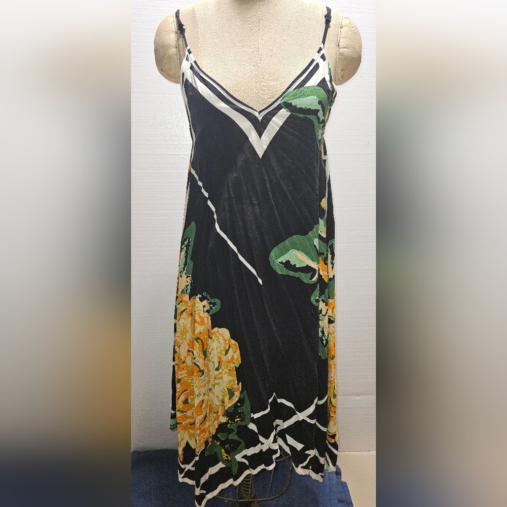 Flying Tomato Black Asymmetrical Dress with Floral Design